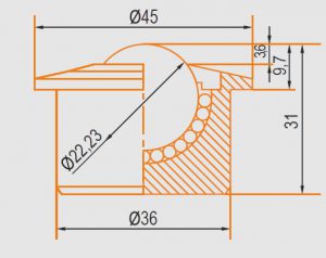 Zeichnung Kugelrolle Gehäuse und Kugel aus verchromten Stahl 22 mm