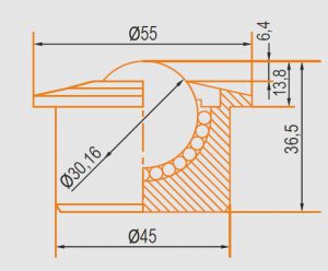 Zeichnung Kugelrolle Gehäuse und Kugel aus verchromten Stahl 30 mm