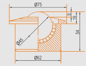 Zeichnung Kugelrolle Gehäuse und Kugel aus verchromten Stahl 45 mm