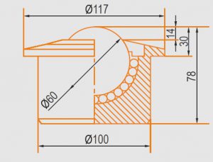 Zeichnung Kugelrolle Gehäuse und Kugel aus verchromten Stahl 60 mm