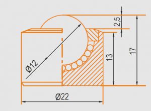 Zeichnung Kugelrolle ohne Bund Gehäuse und Kugel aus verchromten Stahl 12 mm