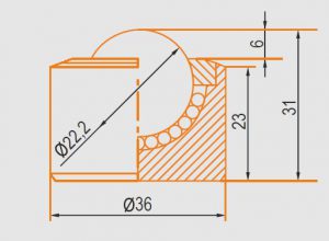 Zeichnung Kugelrolle ohne Bund Gehäuse und Kugel aus verchromten Stahl 22 mm