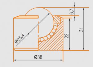 Zeichnung Kugelrolle ohne Bund Gehäuse und Kugel aus verchromten Stahl 25 mm