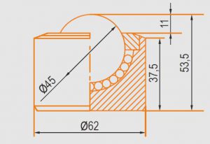 Zeichnung Kugelrolle ohne Bund Gehäuse und Kugel aus verchromten Stahl 45 mm