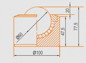 Zeichnung Kugelrolle ohne Bund Gehäuse und Kugel aus verchromten Stahl 60 mm