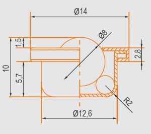 Zeichnung Kugelrolle Gehäuse und Kugel verzinkt 8 mm