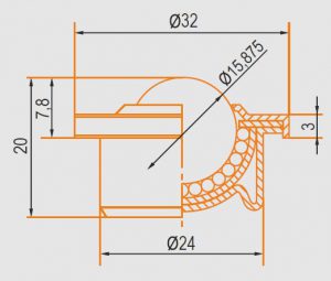 Zeichnung Kugelrolle Gehäuse und Kugel verzinkt 15 mm