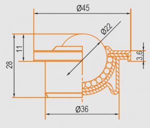 Zeichnung Kugelrolle Gehäuse und Kugel verzinkt 22 mm