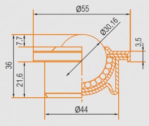 Zeichnung Kugelrolle Gehäuse und Kugel verzinkt 30 mm